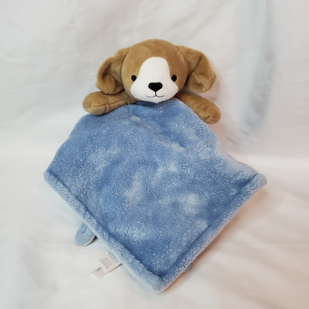 Carters Brown White Puppy Dog Blue Security Blanket‎ Plush Lovey Toy